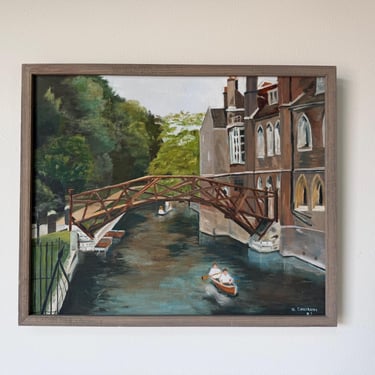 1982 N. Cianfrani “Canal Village” Landscape Oil on Canvas Painting, Framed 