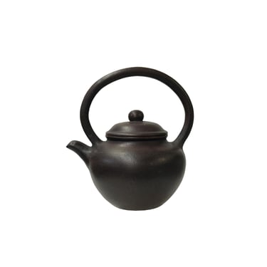Chinese Handmade Dark Brown Zisha Clay Arch Handle Display Teapot Art GB778E 