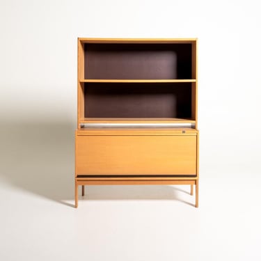 Vintage Scandinavian Oak Bookcase, 1960s Mid Century Shelving Unit, Tambour Door Cabinet, Adjustable Shelf, Scandinavian Storage Furniture 