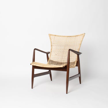 Rare Ib Kofod Larsen Lounge Chair in Cane