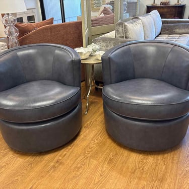 Room & Board Pair of 'Otis' Leather Swivel Chairs