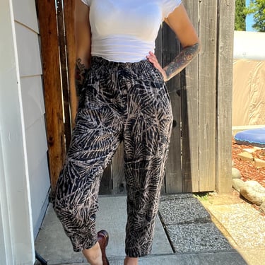 Vintage 1990s Abstract Print Stretch Waist Pants, Size Sm/Med 