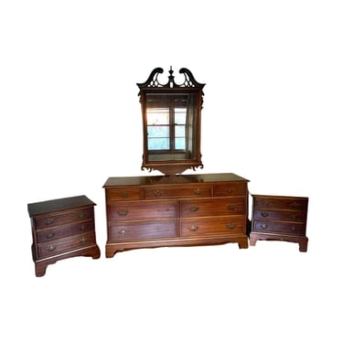Local Pick Up Atlanta Vintage Furniture Dixie Dresser Mirror & Night Chest Bedroom Set Chippendale Style Early 80's 