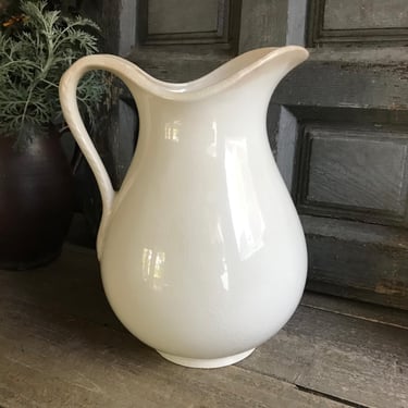 English Ironstone Pitcher, White Earthenware, Jug, Flower Vase, Royal Crawford, Hertfordshire, England, Farmhouse, Farm Table, Antique 
