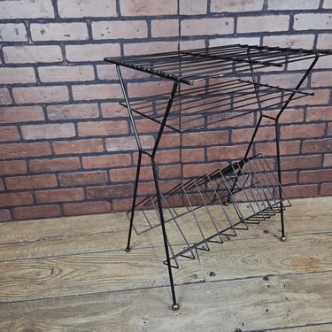 Mid Century Black 3 Tier Wire Record Rack Record Player Holder 