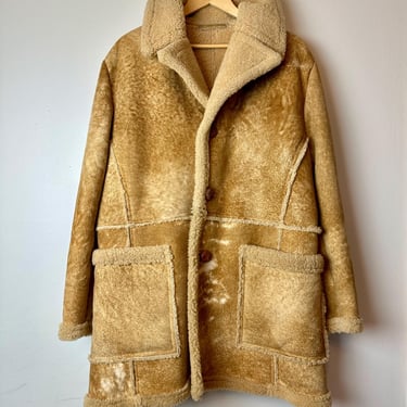 Vintage 70’s Men’s shearling jacket~ sheepskin coat~ warm cozy winter fashion trends / size 42 