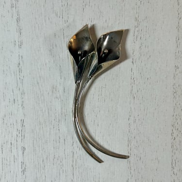 Double Calla Lily Sterling Silver Brooch by Stuart Nye 