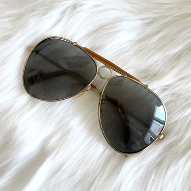 Vintage Skinny Brown and Gold Aviator Sunglasses 
