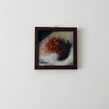 Small Oil Painting, Vintage Framed Painting, Flowers 