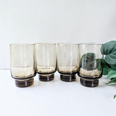 4 Vintage Libbey Tawny Accent Smoke Brown Glasses: Bohemian Country Cottage Core Tumblers/ 1970s 