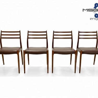 Niels Moller Model 78 Danish Teak Dining Chairs Set of 4 Mid Century Brown Leather 