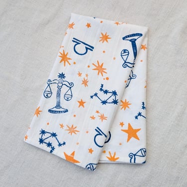 Libra Tea Towel - Block Printed on Natural Cotton - 28x28 inches 