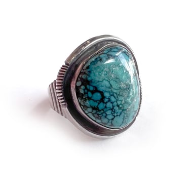 Vintage Turquoise and Sterling Silver Ring by Know Artisan Pete Sanchez, Boho Style Jewerly, Native American Ring, Southwest, Size 10-1/2 