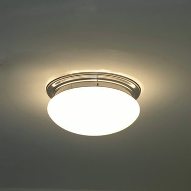 Vintage ceiling lamp / space age opal glass and chrome flush mount / mid century modern lightening/ Yugoslavia, 70s 