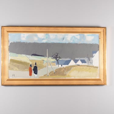 Vintage Danish Modernist Landscape Oil Painting by Leon Møller | Scandinavian Art 