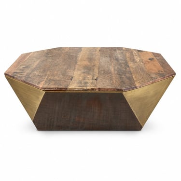 Reclaimed Wood Square Coffee Table with Gold Accents
