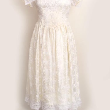 Jessica McClintock BRIDAL Dress, White Lace, Vintage, 1980's, Cottage, Wedding 
