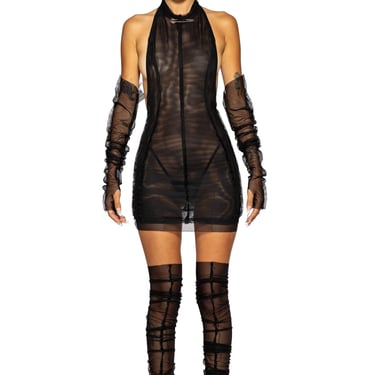 OPEN SEAM LEG WARMER SOCKS IN BLACK ECO MESH