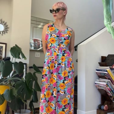 VTG 80s Floral Print Button Down Dress 
