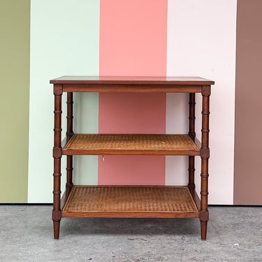 Wood and Cane Faux Bamboo Square Side Table