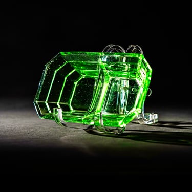 Tea Room Depression Glass, Divided Relish Dish, Rare Uranium Glass, Vaseline Glass, Indiana Glass Co, Collectible UV Glass, Vintage Art Deco 