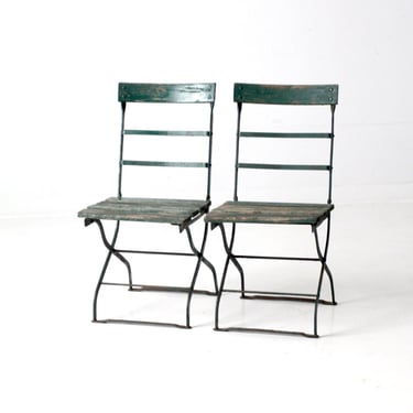 antique painted wrought iron folding chairs pair 