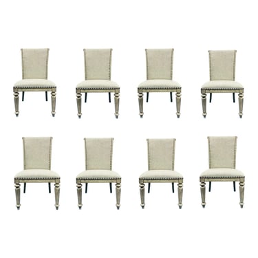 Transitional French Style Linen Dining Side Chairs Set of 8