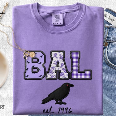 Baltimore Faux Embroidered Patchwork T Shirt Comfort Colors Ravens Tee Coquette Football Shirt for Women Gift for Girlfriend Gameday T Shirt by CloudArt