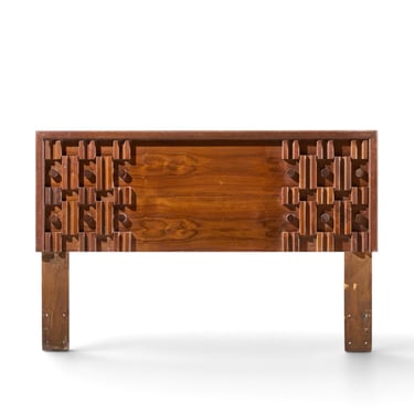 Paul Evans Style Mid Century Canadian Brutalist Walnut Queen Headboard - mcm 