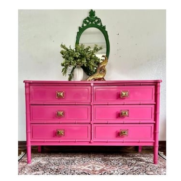 Hot Pink Henry Link Faux Bamboo 6 Drawer Dresser/Buffet/Credenza 