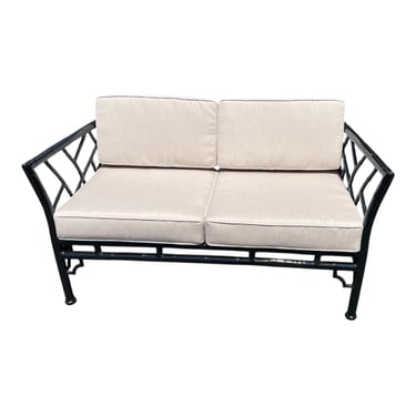 Vintage Meadowcraft cast aluminum faux bamboo loveseat with all new Sunbrella cushions 