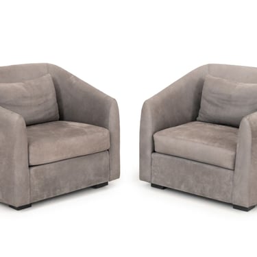 Modern Style Gray Suede Tub Chairs, Pair