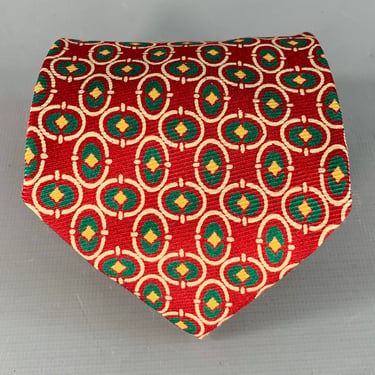 POLO by RALPH LAUREN Red Green Beige Geometric Silk Tie