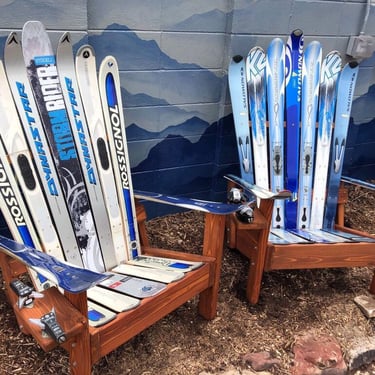 Pair (2) of Ultra-premium Blue/White/Silver Colored Ski Chairs, Outdoor Deck Chair, Recycled Ski Chair, Original Skis, pick any colors!! 