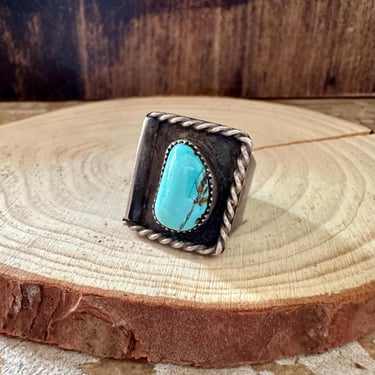 NAVAJO VINTAGE 60s/70s Silver & Turquoise Men's Ring | 1960s 1970s | Most Likely Native American Jewelry | Southwestern | Size 9 