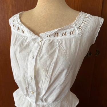 Waist 23.6” True vintage 1910s Edwardian cotton lace corset cover! 