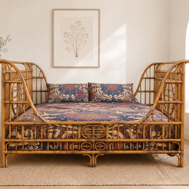 Vintage Rattan Daybed Sofa Frame | Boho Wicker Couch - Twin Size 