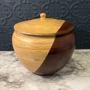 Hand Spun Bamboo Two Tone Round Canister