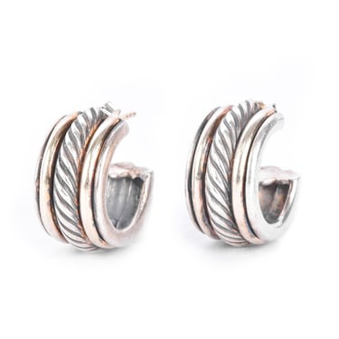 Vintage David Yurman Sterling Silver & 14K Gold Two-Tone Cable Hoop Earrings, 19mm 