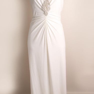 80's White JESSICA McCLINTOCK Evening Gown, Long Floor Length, Vintage, 1980's, 1990's Grecian Formal Sexy Party Holiday Dress Rhinestones 