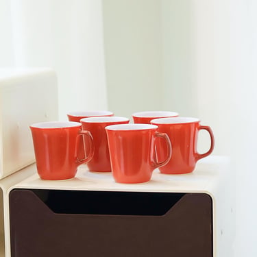 Vintage Pyrex Burnt Orange Milk Glass Coffee Mugs Set of 6 #29 D Handle Cups Corning USA 