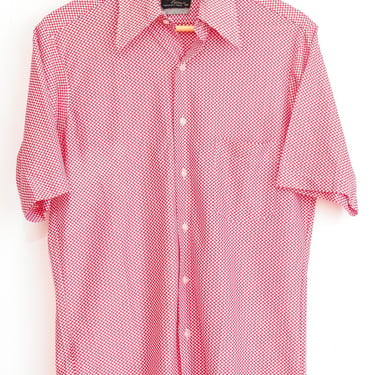 Vintage 1970's Men’s Kentfield Checkerboard Short Sleeve Knit Shirt, 16 Large, Slim Fit 