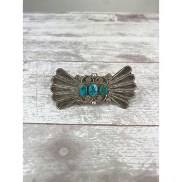 Vintage Native American Sterling Silver Blue Turquoise Brooch Pin 