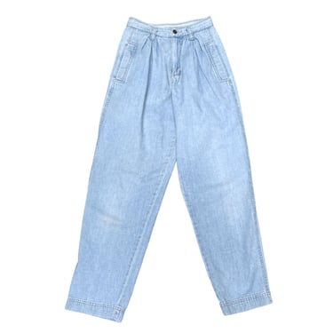 Vintage 1980s 90s High Rise Jeans, 80s 90s New Wave Pleated Light Wash Denim w/ Tapered Leg, Lizwear Mom Jeans, Small Size 4, 26 x 31, VFG 