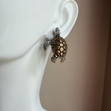 Sterling Turtle Earrings Vintage Ted Ott Navajo 925 Silver Sea Turtle Pierced 