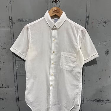 True Vintage 60s Arrow Brand All Cotton Sanforzied White Short Sleeve Tabber Snap Dress Shirt Small 