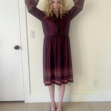 70s Shirt Dress (M) burgundy vintage midi 