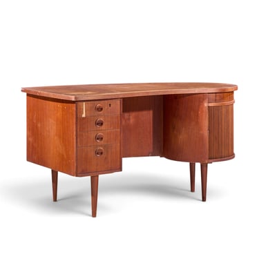 Kai Kristiansen for Feldballes Model 54 Mid Century Danish Teak Tambour Door Desk - mcm 