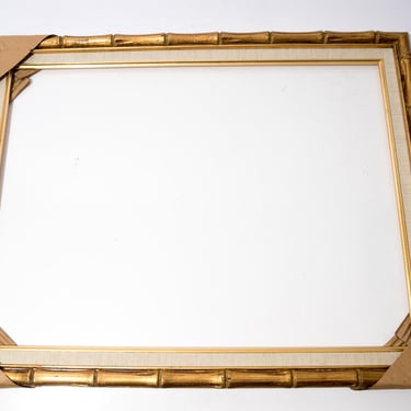 Vintage Bamboo Look Picture Frame with Linen Matte, Midcentury, Holds a  17
