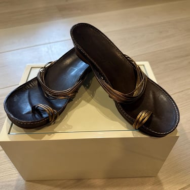 Vintage Y2K Vic Matie Bronze Wedge Strappy Sandals 